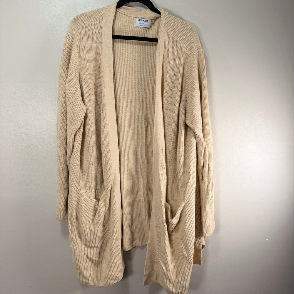 Old Navy Womens XXL Beige Shaker Stitch Open Front Cardigan Longline Sweater